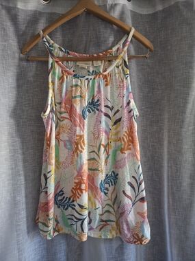 100% Linen Cynthia Rowley Women's Tank Top Size M Multicolor Leafy Tropical